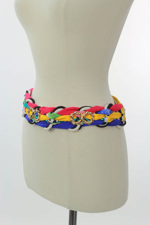 80s Boho Hippie Fabric Gypsy Neon stripe tunic belt - shabbybabe
 - 2