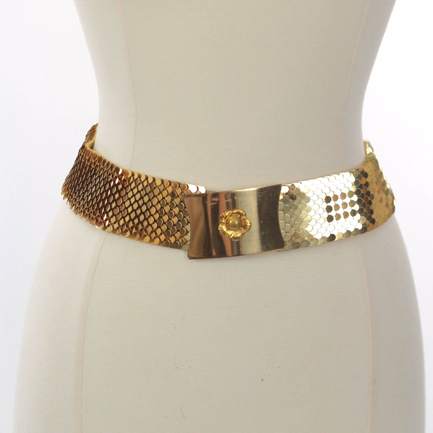 Vintage 70s 80s boho hippie metal mesh stretch belt - shabbybabe