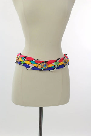 80s Boho Hippie Fabric Gypsy Neon stripe tunic belt - shabbybabe
 - 3