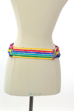 80s Boho Hippie Fabric Gypsy Neon stripe tunic belt - shabbybabe
 - 4