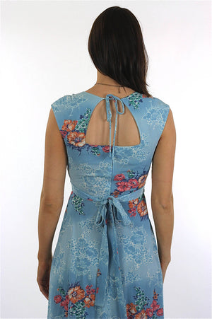 Vintage 70s boho hippie blue floral maxi sun dress - shabbybabe
 - 4