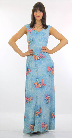 Vintage 70s boho hippie blue floral maxi sun dress - shabbybabe
 - 2