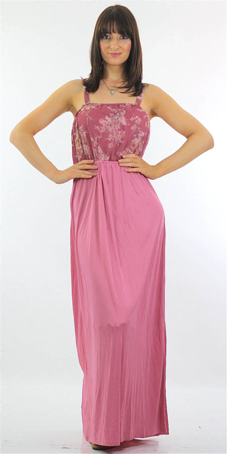 Genuine Vintage 70s 1970s boho hippie floral pink party maxi dress - shabbybabe Genuine Vintage 70s 1970s boho hippie floral pink party maxi dress - shabbybabe
