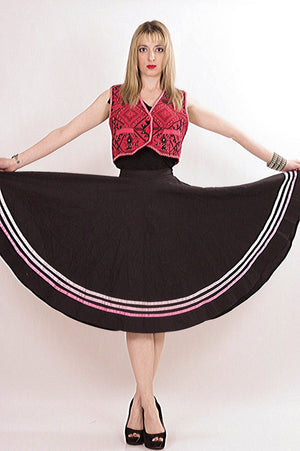 striped Full skirt Black pink Color block Boho Hippie Festival Bohemian Gypsy Cotton swing skirt Medium - shabbybabe
 - 3