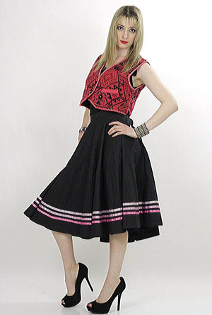 striped Full skirt Black pink Color block Boho Hippie Festival Bohemian Gypsy Cotton swing skirt Medium - shabbybabe
 - 4