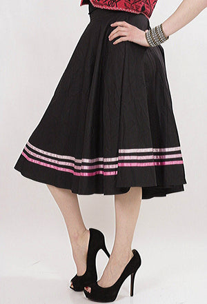 striped Full skirt Black pink Color block Boho Hippie Festival Bohemian Gypsy Cotton swing skirt Medium - shabbybabe
 - 2