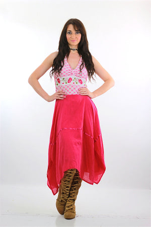 70s pink boho floral halter handkerchief hem dress - shabbybabe
 - 1