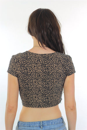 Leopard crop top Animal shirt 80s Crop tee Cropped Graphic Retro Vintage Wildlife Jungle Print Cut off Body con Extra Large - shabbybabe
 - 4