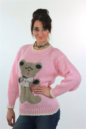 Hand knit pink Teddy Bear sweater - shabbybabe
 - 4