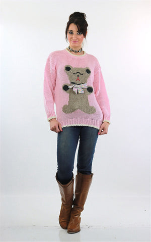 Hand knit pink Teddy Bear sweater - shabbybabe
 - 6