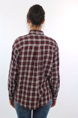 Grunge plaid shirt 90s flannel red white black oversized 1990s long sleeve cotton Lumberjack vintage Oversize Large - shabbybabe
 - 4