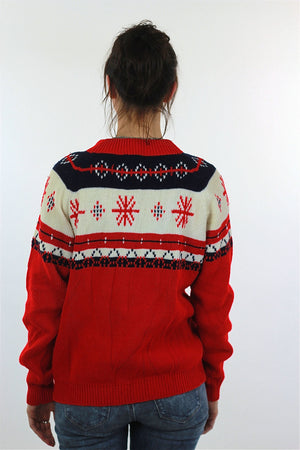 Snowflake Sweater Red white stripe Slouchy oversized Ribbed Preppy nerd Geometric Vintage retro Medium Large - shabbybabe
 - 4