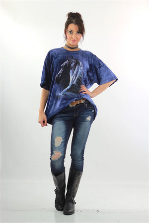 Horse shirt  animal shirt Blue 90s graphic Native american Ombre Slouchy Vintage 90s oversized Medium Large - shabbybabe
 - 4
