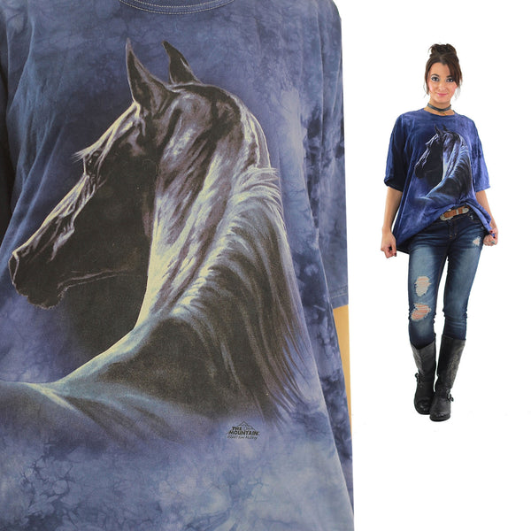 Horse shirt  animal shirt Blue 90s graphic Native american Ombre Slouchy Vintage 90s oversized Medium Large - shabbybabe
 - 1
