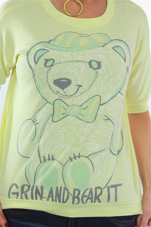 Teddy Bear Shirt Pastel yellow 80s graphic tee bear it Tee Kawaii 1980s slouchy hipster Medium - shabbybabe
 - 4