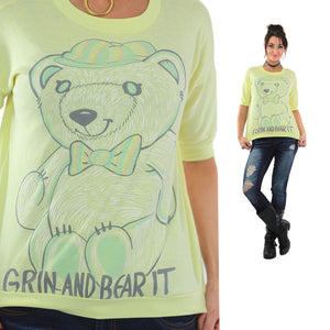 Teddy Bear Shirt Pastel yellow 80s graphic tee bear it Tee Kawaii 1980s slouchy hipster Medium - shabbybabe
 - 1