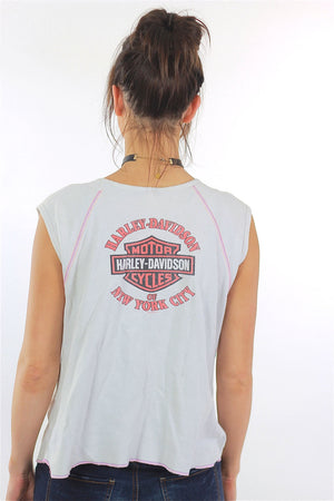 Harley Davidson Tank Top White tee Biker Chick Motorcycle Muscle tee Pink embroidered Slouchy oversized Extra Large - shabbybabe
 - 3