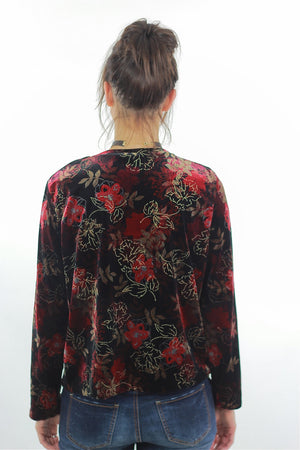 Red Velvet shirt Floral 90s grunge long sleeve top blouse Hipster gothic black 1990s slouch Party Extra Large - shabbybabe
 - 4