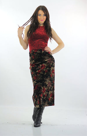 Velvet Burnout top Grunge tank top Sheer Abstract print Red Black Gothic 1990s Party Sleeveless Small - shabbybabe
 - 5