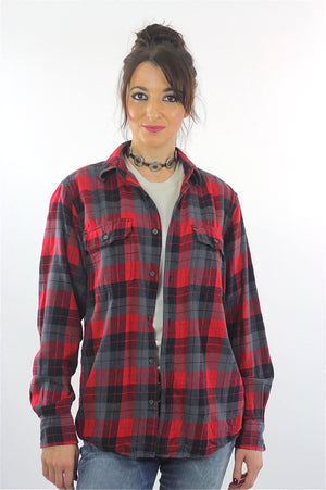 Red Flannel shirt 90s plaid Grunge Red Black Lumberjack Long sleeve Button up Checkered Small - shabbybabe
 - 2
