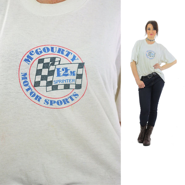 Sports shirt racing tshirt retro white Motor sports tee Eat my Dirt Graphic top 90s tshirt Thin oversize Extra Large - shabbybabe
 - 1