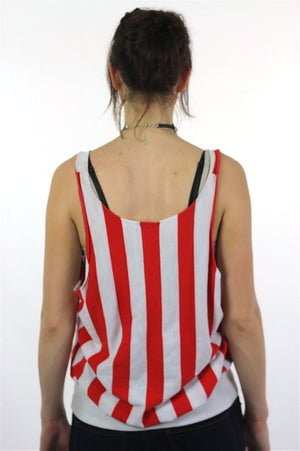 Sailing shirt Red white stripe Nautical La Mer tank top Sea tshirt Sun Slouchy retro scoop neck sleeveless Medium - shabbybabe
 - 3