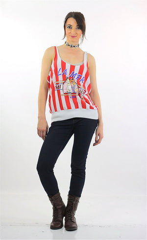 Sailing shirt Red white stripe Nautical La Mer tank top Sea tshirt Sun Slouchy retro scoop neck sleeveless Medium - shabbybabe
 - 5