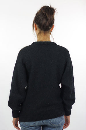 Geometric sweater Slouchy Color block Gray black beaded Vintage 80s abstract retro print Oversized Large - shabbybabe
 - 4