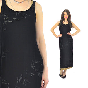 90s Black velvet burnout party maxi dress sleeveless goth Medium - shabbybabe
 - 2