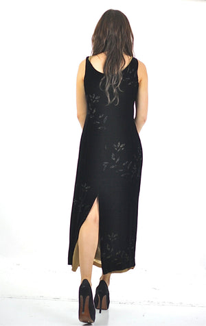 90s Black velvet burnout party maxi dress sleeveless goth Medium - shabbybabe
 - 3