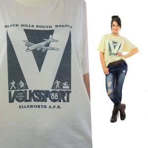 80s paper thin Airplane graphic tshirt Volkssport 88 T shirt - shabbybabe
 - 2