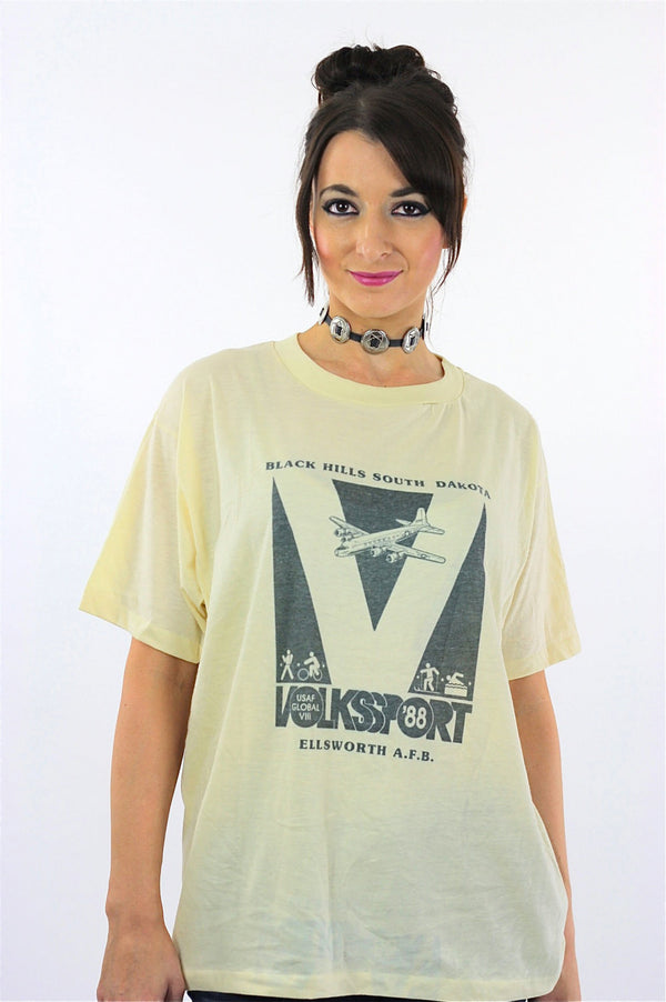 80s paper thin Airplane graphic tshirt Volkssport 88 T shirt - shabbybabe
 - 1