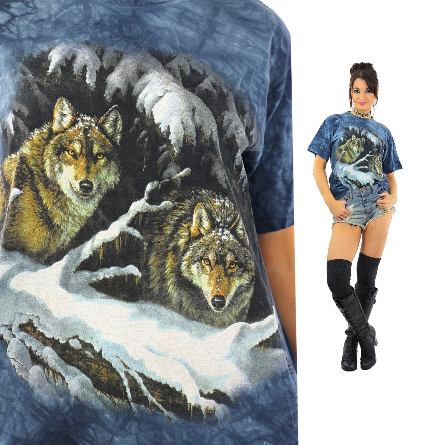 Wolf shirt animal tee 90s graphic tshirt gothic Vintage 1990s