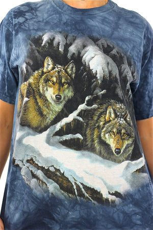 Wolf shirt animal tee 90s graphic tshirt gothic Vintage 1990s grunge hipster blue short sleeve Oversize Medium - shabbybabe
 - 4