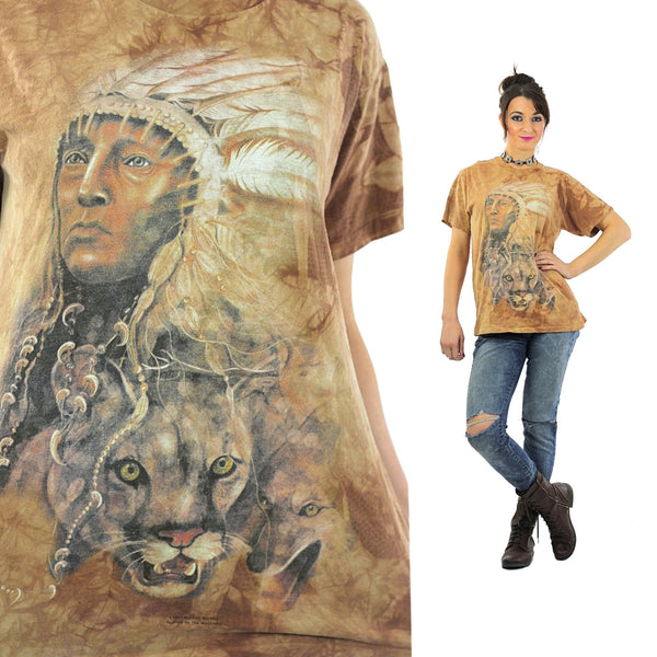 Native American shirt Southwestern Indian Chief tshirt slouchy oversize animal tee Vintage 1990s Graphic top Large - shabbybabe
 - 1