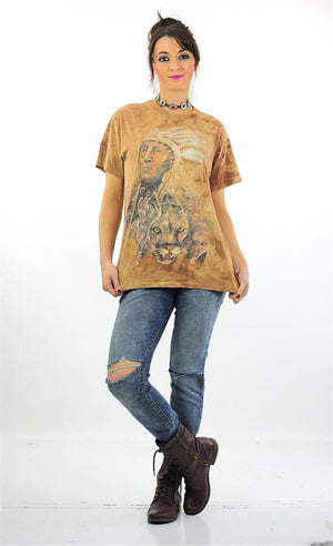 Native American shirt Southwestern Indian Chief tshirt slouchy oversize animal tee Vintage 1990s Graphic top Large - shabbybabe
 - 5
