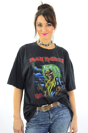 Iron Maiden Killers Tour tshirt concert tee Band shirt rock n roll graphic black skull print short sleeve slouchy Extra Large - shabbybabe
 - 2