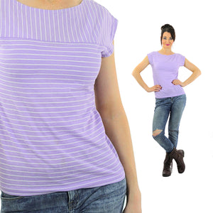 striped shirt short sleeve Vintage 1980s oversize slouchy retro purple white pastel striped blouse Medium - shabbybabe
 - 2