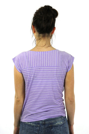 striped shirt short sleeve Vintage 1980s oversize slouchy retro purple white pastel striped blouse Medium - shabbybabe
 - 4
