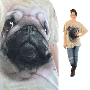 Dog shirt beige graphic tshirt Pug tee Oversize slouchy beige animal T shirt XL - shabbybabe
 - 1