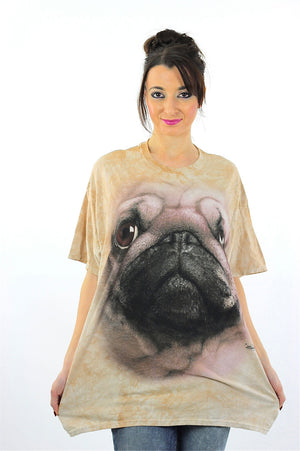 Dog shirt beige graphic tshirt Pug tee Oversize slouchy beige animal T shirt XL - shabbybabe
 - 2