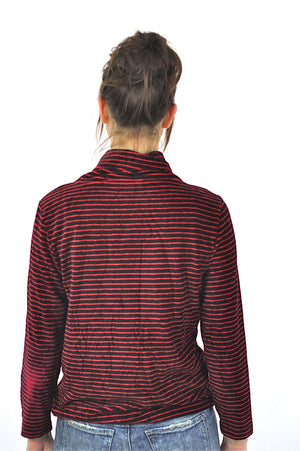 Striped shirt red black stripe blouse Vintage 1990s grunge top funnel neck  velvet sweater long sleeve slouchy retro Medium - shabbybabe
 - 4