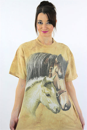 Horse shirt Graphic tshirt oversize slouchy animal tee Horses print short sleeve beige retro hipster Grunge Medium - shabbybabe
 - 2