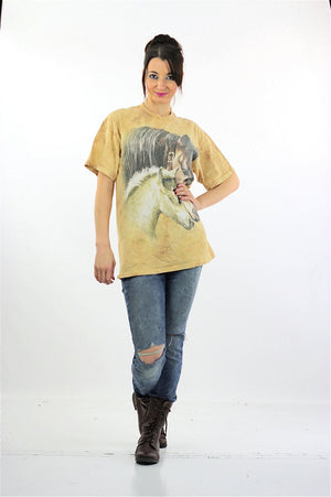 Horse shirt Graphic tshirt oversize slouchy animal tee Horses print short sleeve beige retro hipster Grunge Medium - shabbybabe
 - 5