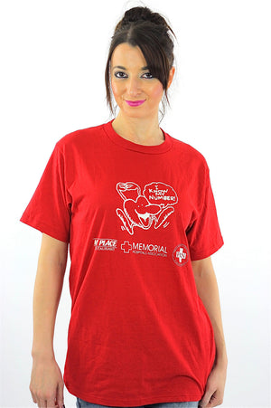 graphic tshirt red cartoon tee Vintage 1990s Memorial Hospitals Association  red white oversize abstract Large - shabbybabe
 - 2