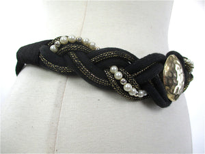 80s Black gold woven braided waist metallic belt - shabbybabe
 - 2