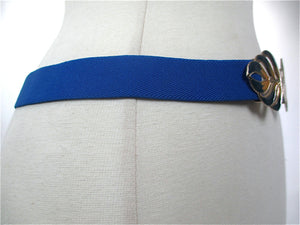Blue elastic waist skinny belt waist cinched wrap fabric sash - shabbybabe
 - 2