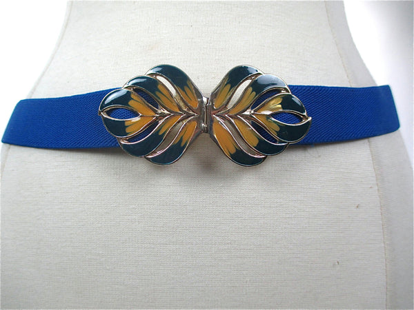 Blue elastic waist skinny belt waist cinched wrap fabric sash - shabbybabe
 - 1