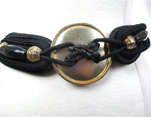 90s Black braided waist belt gold metallic corset belt M - shabbybabe
 - 1