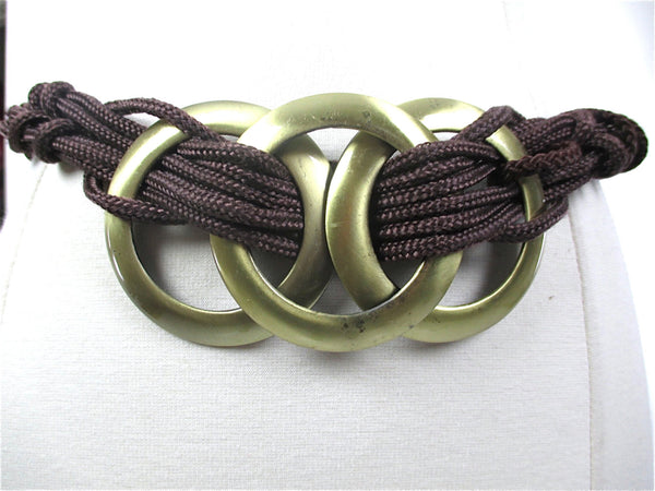 Brown woven belt Womens braided wide waist gold medallion belt 80s boho hippie corset belt - shabbybabe
 - 1